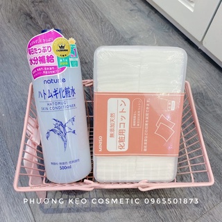 Combo Nước Hoa Hồng Ý Dĩ Naturie và Bông Đắp Toner Miniso 1000 miếng