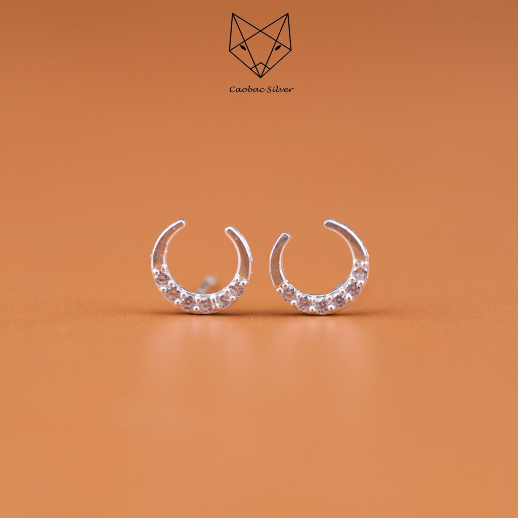 Khuyên Tai Bạc CaoBac Silver Nữ Basic Thiết Kế Trăng Đá Lấp Lánh