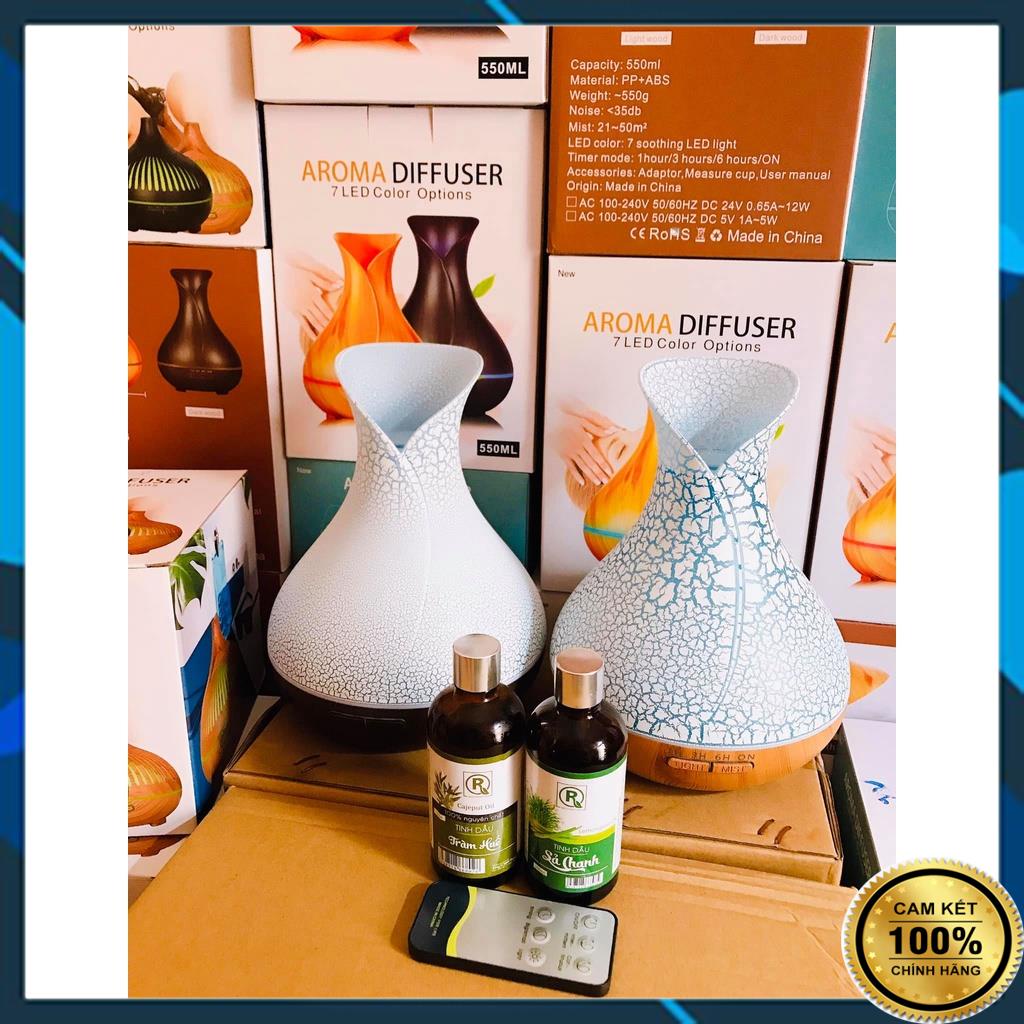 Máy Xông Tinh Dầu Hoa Tulip 550ml , Máy Khuếch Tán Tinh Dầu Đèn LED 7 Màu Có Remote