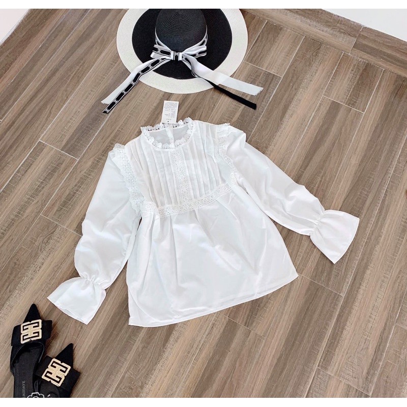 áo sơ mi trắng dài tay cổ bèo babydoll T