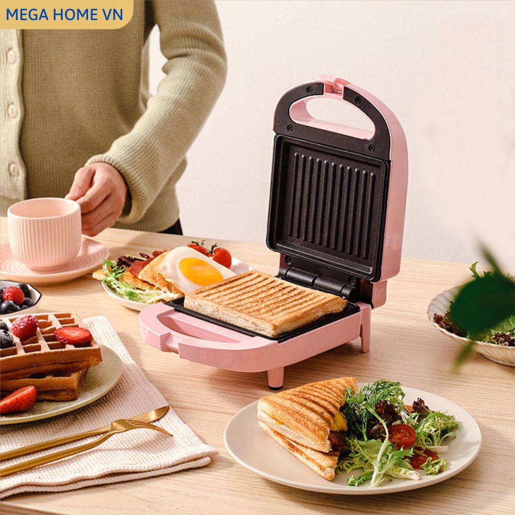 Máy kẹp nướng bánh mì sandwich mini, làm bánh hamburger nướng 2 mặt công suất 650w