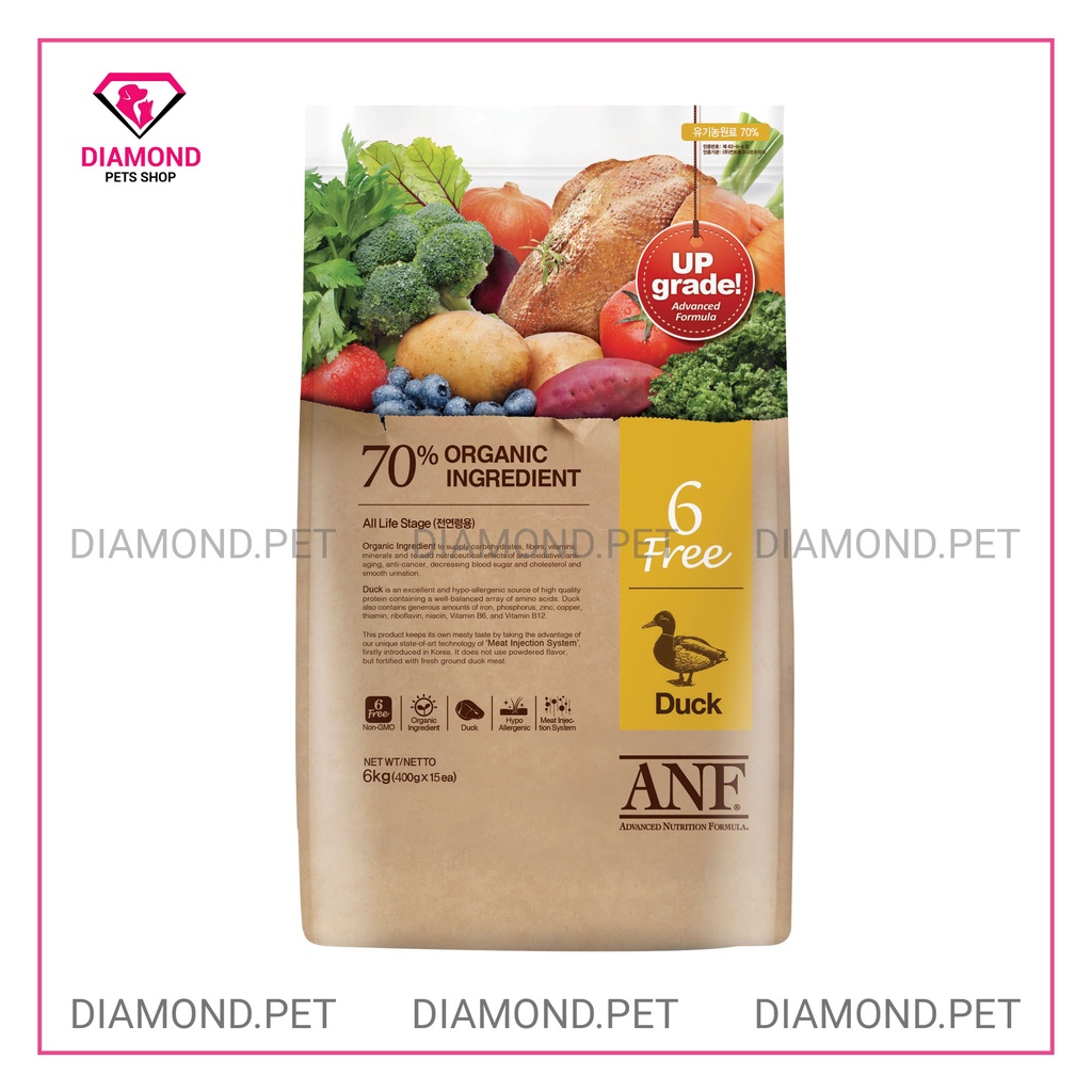 [6kg] Thức ăn cho chó lớn hơn 6 tháng tuổi ANF 6 Free Organic vị Vịt