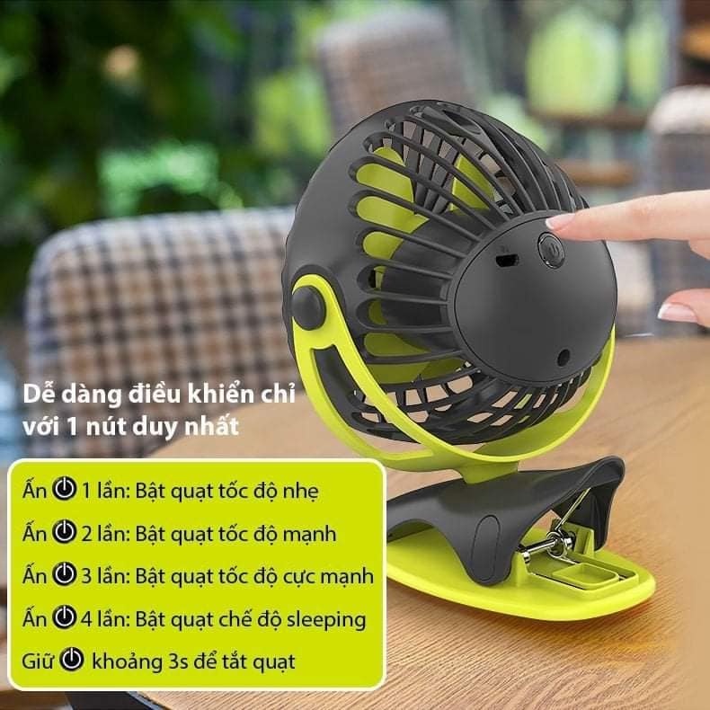 Quạt tích điện mini Bamboo Life BL022 Campout cắm trại du lịch kẹp xoay 360 độ cao cấp gầm 4 chế độ gió tiện lợi A418