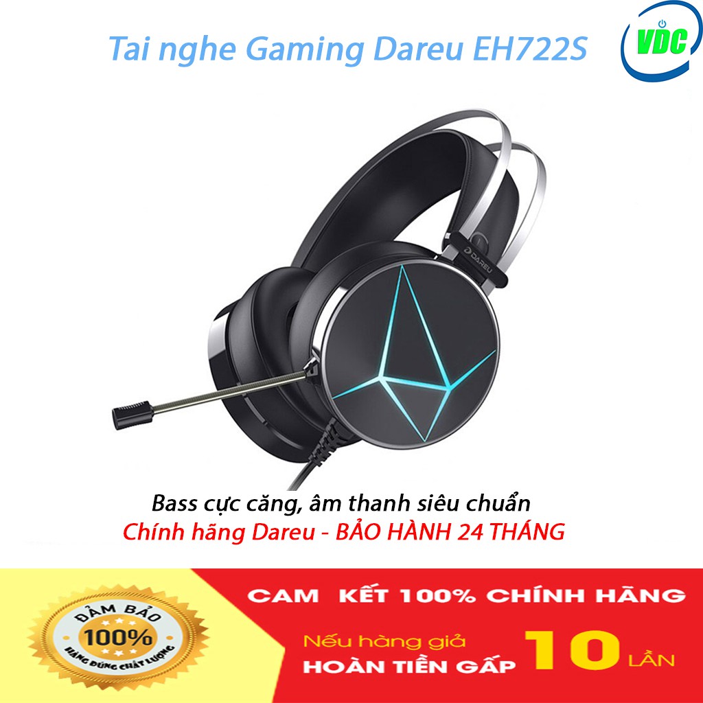 Tai nghe Gaming Dareu EH722S -  Âm thanh vòm giả lập 7.1 - Đèn led RGB siêu đẹp - Bảo hành 12 tháng chính hãng