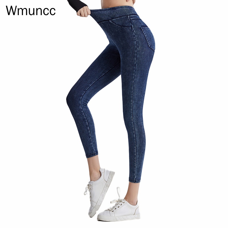 Wmuncc Quần Jean Tập Yoga Lưng Cao Phối Túi Đôi Thời Trang Trẻ Trung Cho Nữ