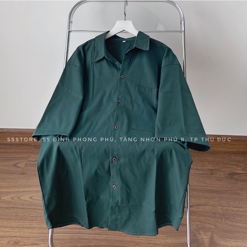 Áo Sơ Mi Tay Ngắn Trơn 1 Túi Màu Xanh Unisex( Hàng Sẵn, Ảnh Thật)