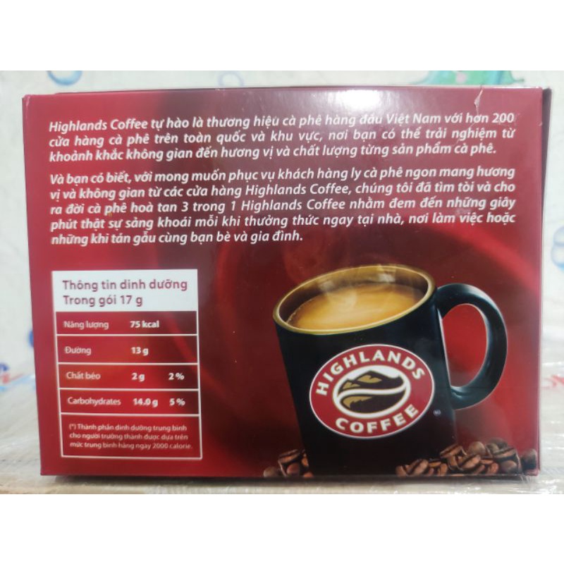 Cà Phê Highlands Coffee 3in1 Hộp 20 Gói x 17g