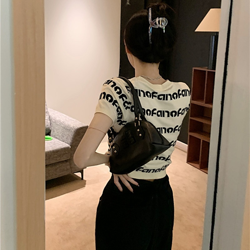 Áo Thun Lửng Ngắn Tay In Chữ Thời Trang Cho Nữ