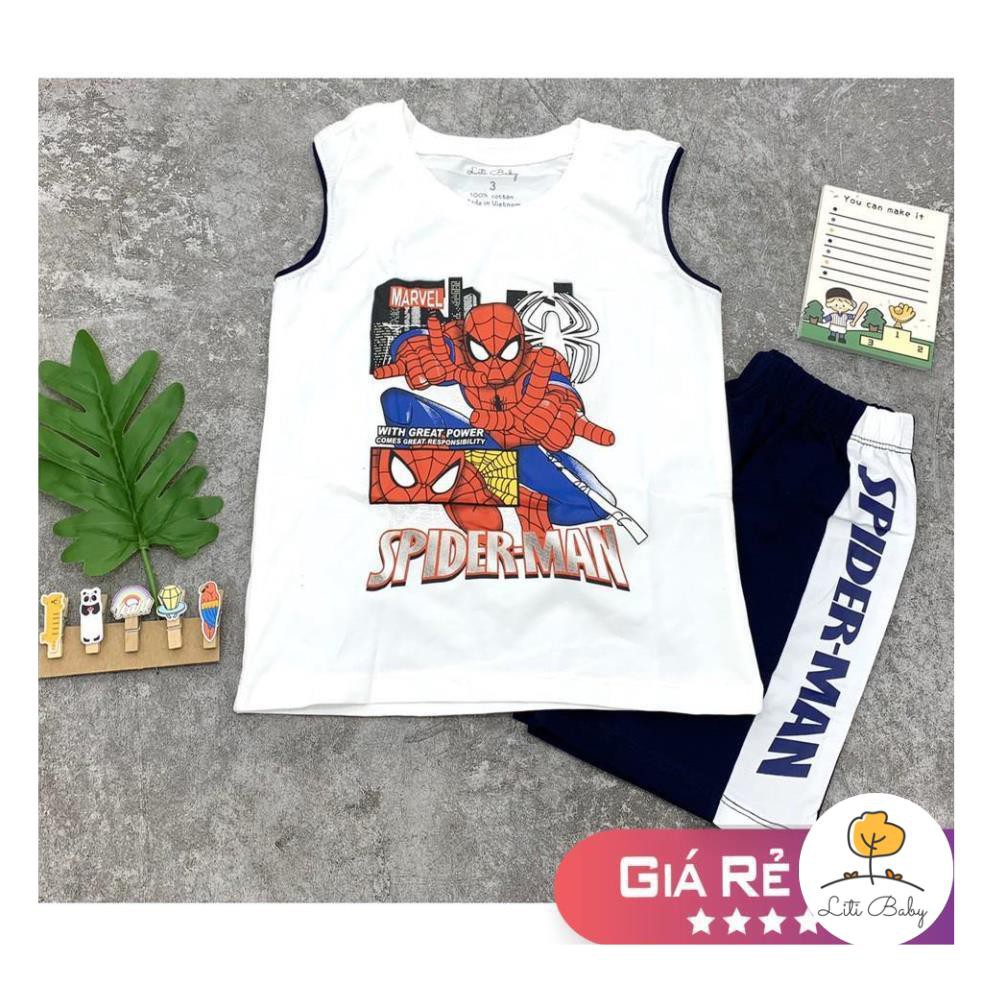 Set quần áo bé boy sát nách Spiderman 3-10T. làm từ cotton mềm mịn, thoáng co dãn tốt. Thương hiệu LITIBABY