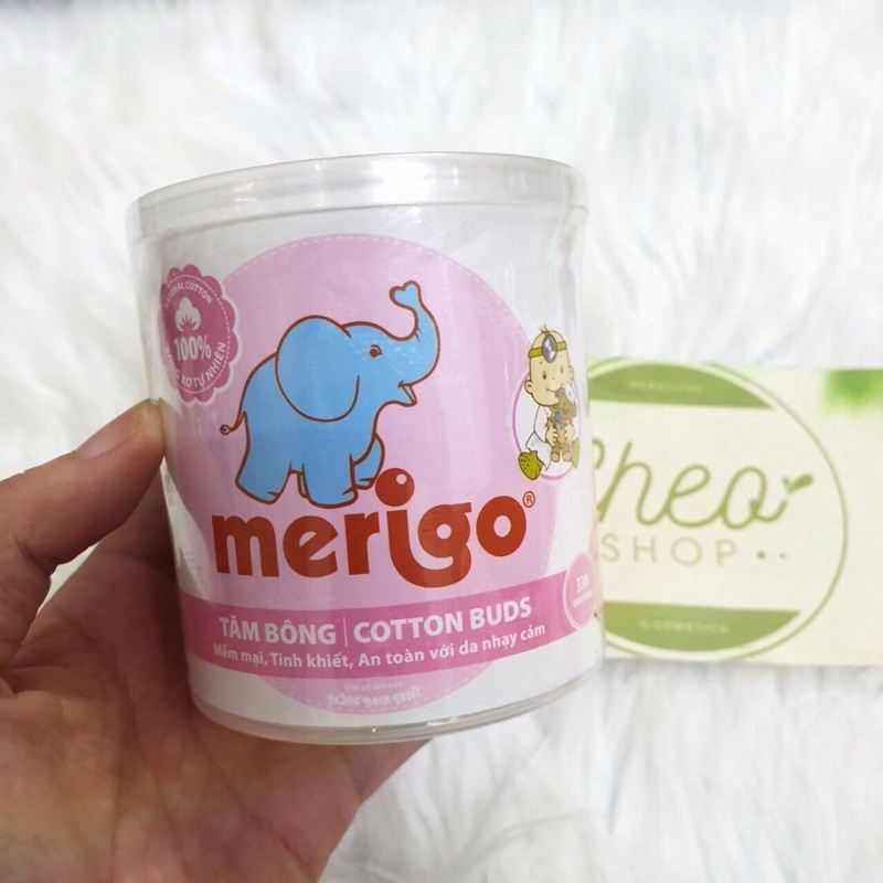 Tăm bông Baby Merigo 330 que hộp tròn Bạch Tuyết