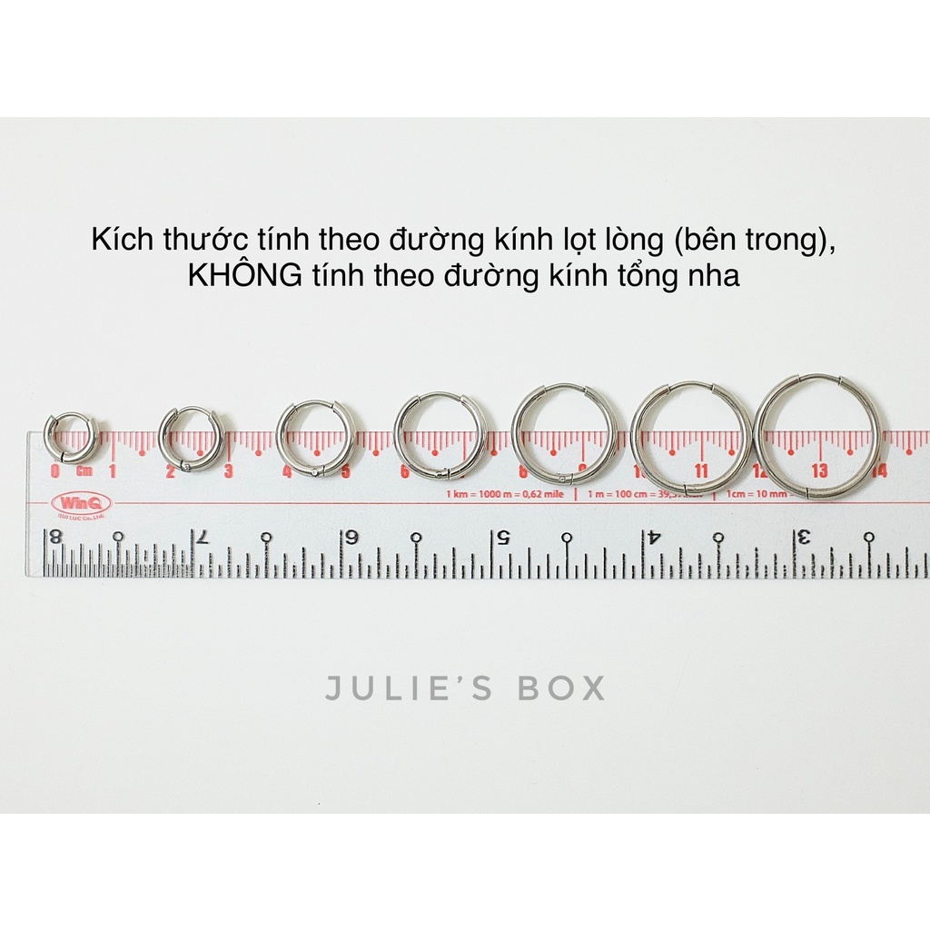 [1 CHIẾC]Khuyên Tai Hoop Tròn Nhiều Size Dày 2MM Xỏ Nam Nữ Hình Unisex Titanium Không Ngứa Không Gỉ Julies Box 66