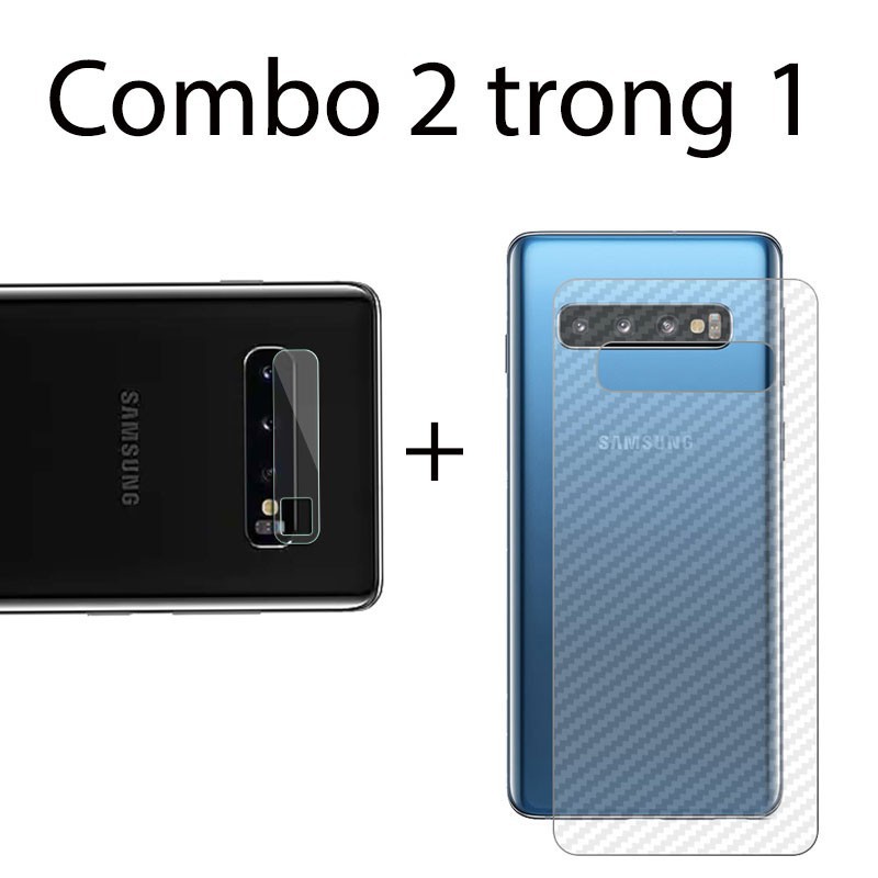 Combo 2 decal vân carbon Samsung S10, S10+ và 2 miếng dán camera