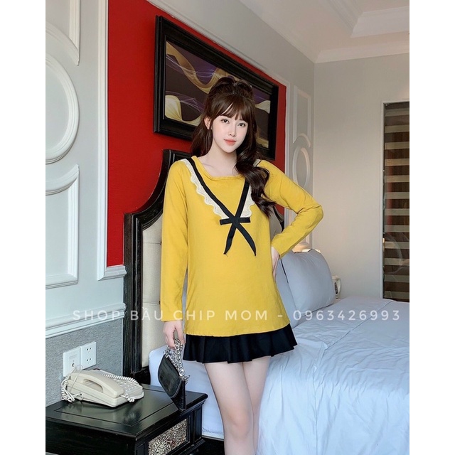 Áo bầu thu đông chất nhung tăm mềm đẹp, cổ bèo kiểu dáng cực xinh xắn trẻ trung AD03