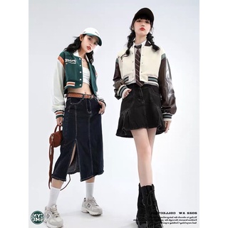 (có sẵn)áo khoác bomber lửng phối tay da
