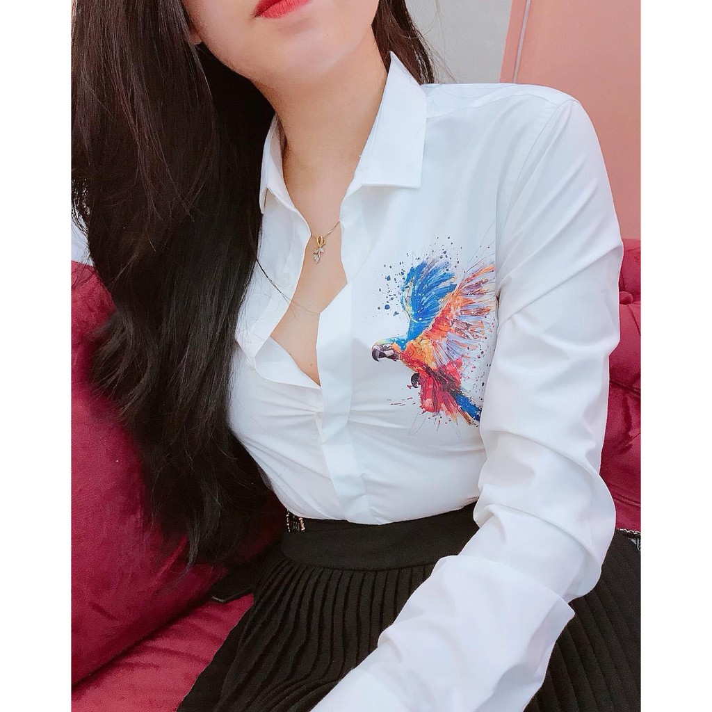 ÁO SƠ MI NAM, ÁO CẶP ĐÔI NAM NỮ DÀI TAY TRẮNG KATE LỤA IN HÌNH ĐẠI BÀNG FORM BODY HÀN QUỐC MẪU MỚI | BigBuy360 - bigbuy360.vn