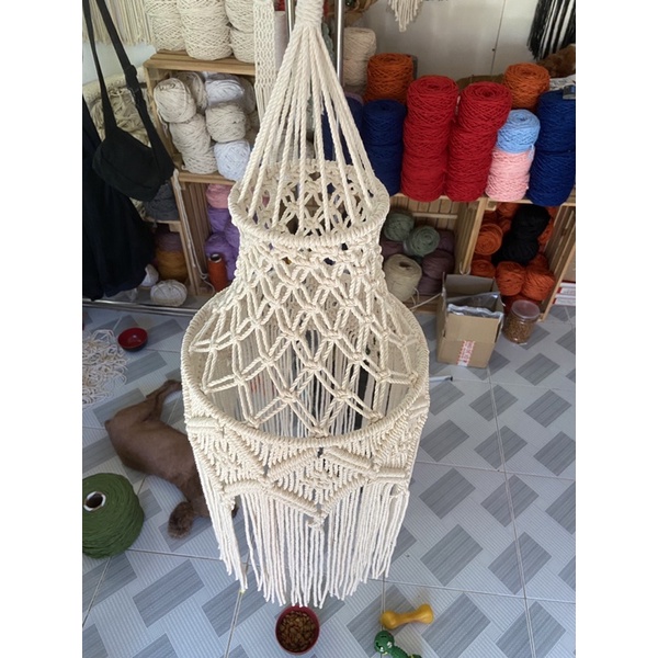 Đèn trần vintage trang trí macrame đường kính 25cm không kèm bóng E27 | Macrame Lamp