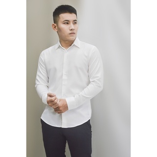 Áo sơ mi nam ôm body màu trắng chất liệu vải cotton lụa mềm mịn thoáng mát