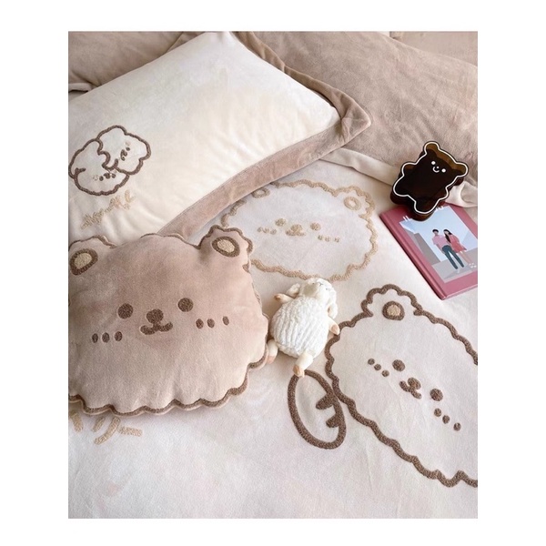 Set Bộ Vỏ Chăn Nỉ Nhung Cao Cấp Gấu Te.ddy Xinh Xắn -Shinbedding