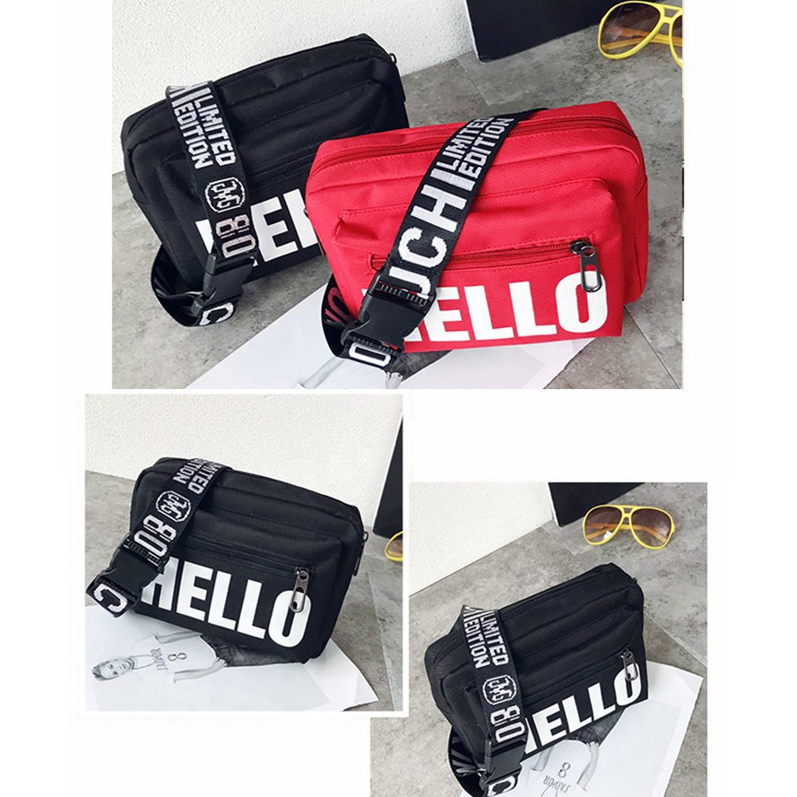 Túi Bao Tử Hộp HELLO Phối Dây Thêu Chữ Cá Tính 554