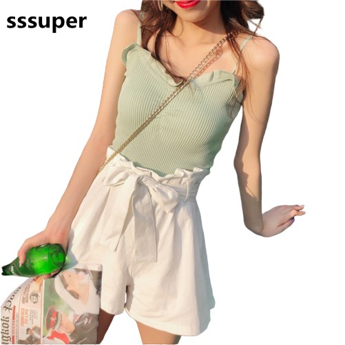 Áo hai dây vải gân màu trơn thời trang cho nữ | BigBuy360 - bigbuy360.vn