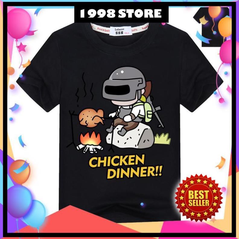 SALE- New Funny Boy Summer Top Chicken Dinner T-shirt Boy Summer Short Tay áo ngắn PUBG
