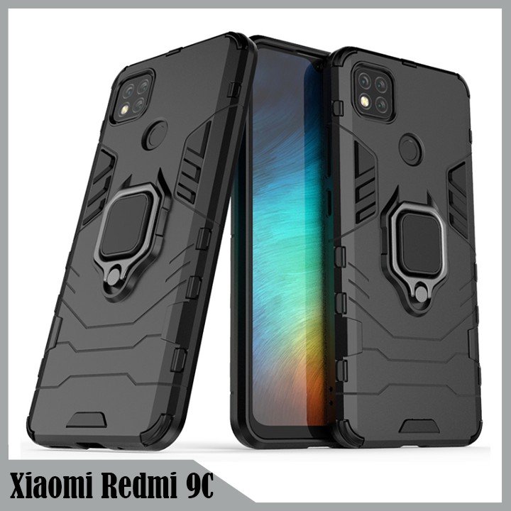 Ốp lưng Xiaomi Redmi 9C 💥𝐅𝐑𝐄𝐄 𝐒𝐇𝐈𝐏💥 Ốp chống sốc iRon Man gắn nhẫn iring hổ trợ xem video - Màu Đen