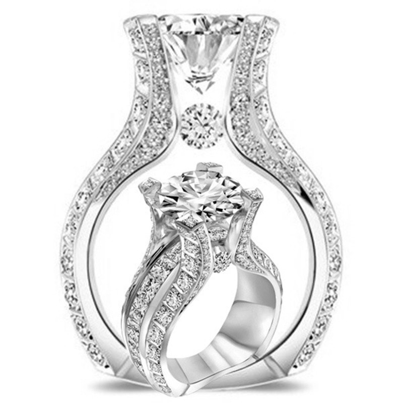 S925 Nhẫn khảm kim cương 925 nhân tạo mạ vàng hồng R346 bạc sterling 18K cho nữ