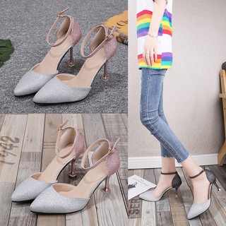 🌺Giày Pha Màu Kim Tuyến A151 / Giày Cá Tính Kín Mũi / Giày Cao Gót Hàn Quốc