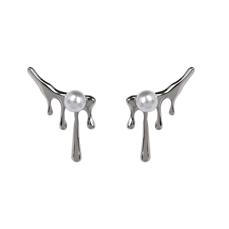 Khuyên Tai Hình Giọt Nước Đính Ngọc Trai Phong Cách hip hop Thời Trang