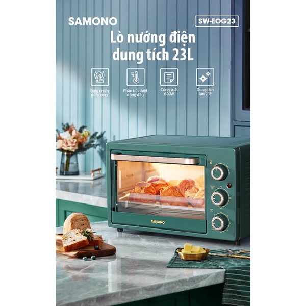 [Tặng máy xay] Lò nướng chính hãng SAMONO SW-EOG23 dung tích lớn 23L xanh green đẳng cấp