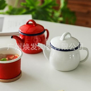 2020 sản phẩm mới xuất khẩu sang Nhật Bản ấm trà tráng men cổ điển tráng men dày bình đựng dầu Bình đựng cà phê 500ML tráng men