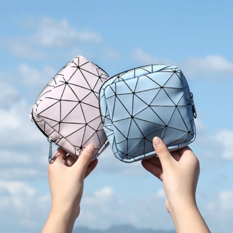 Women PU Lingge Small Square Bag Purse/ Portable Cosmetic Storage Bag/ Girls Lingge Makeup Pouch/ Travel Waterproof Toiletry Bag/  Stationery Notes Phones Organizer with Zipper