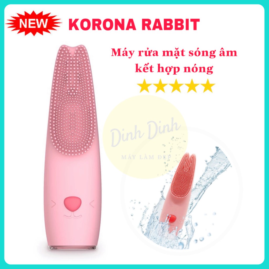 [Tặng bông tẩy trang 35k] Máy rửa mặt sóng âm kết hợp nóng Korona Rabbit sạch mụn, se lỗ chân lông, săn chắc da, điện di