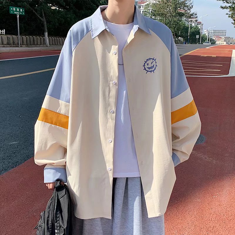 Áo sơ mi tay dài dáng rộng in hình thời trang Nhật Bản sành điệu cỡ M-3XL cho nam