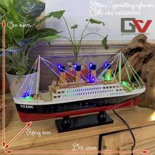 Mô hình tàu Titanic trang trí - Tàu Titanic mô hình gỗ trang trí nhà cửa - Đèn Led màu - Thân tàu Dài 40cm