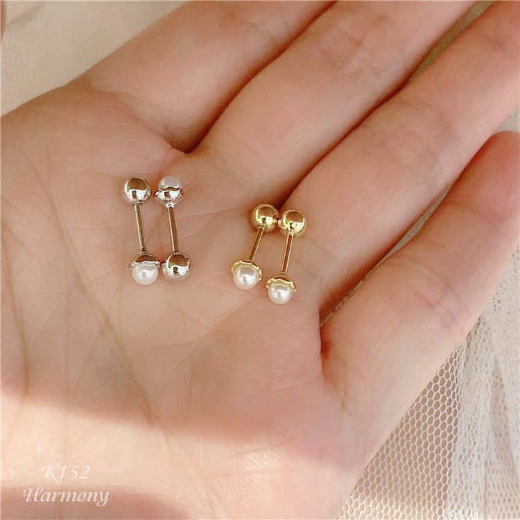 Bông tai ngọc trai nhân tạo nữ bạc 925 chốt bi tròn vặn mạ vàng nhỏ xinh | HARMONY ACCESSORIES K152