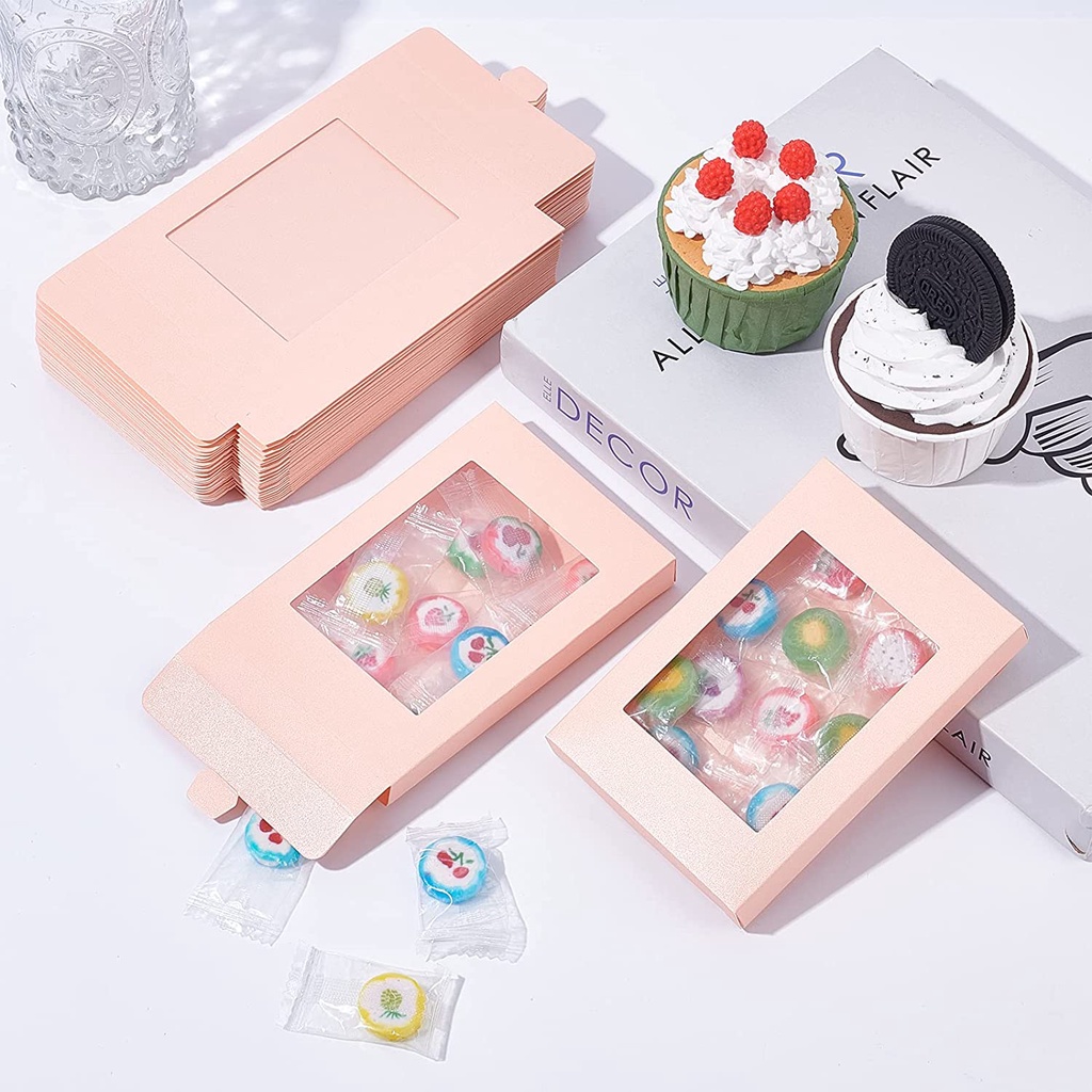 Hộp Giấy Kraft Kraft Nhiều Màu Sắc Có Cửa Sổ Trong Suốt Đựng Bánh Kẹo/ Kẹo/ Trang Sức/ Làm Đồ Thủ Công Cho Đám Cưới