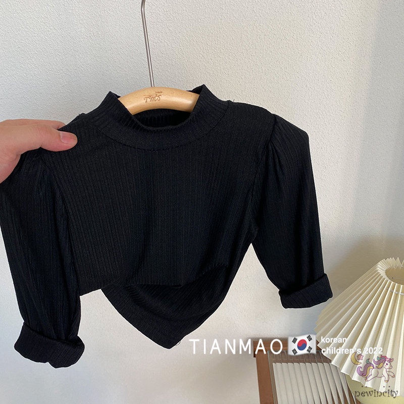 Set Đồ 3 Món Áo Thun Tay Ngắn In Hoa + Áo Lửng Cổ Lọ + Quần Dài Co Giãn Màu Đen Phong Cách Hàn Quốc Thời Trang Mùa Thu Cho Bé Gái