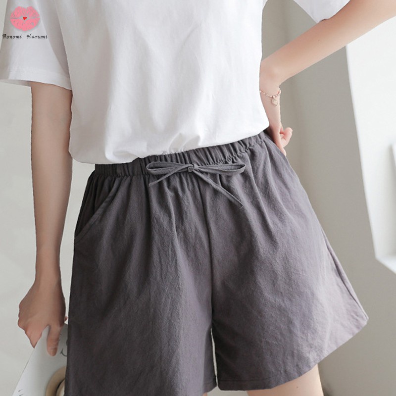 Quần Short Cotton Ống Rộng Lưng Thun Thoải Mái Có Túi Và Dây Rút Cho Nữ | BigBuy360 - bigbuy360.vn