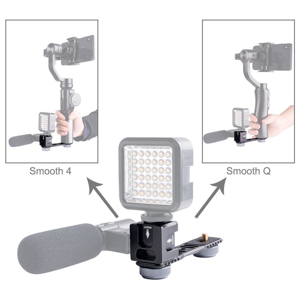 PULUZ 4-Head Cold Hot Shoe Mount Adapter Microphone Flash Light Aluminum Alloy Extension Bracket for DJI OSMO Mobile 2 / Zhiyun Smooth 4 / Feiyu Vimble 2 Gimbal Stabilizer