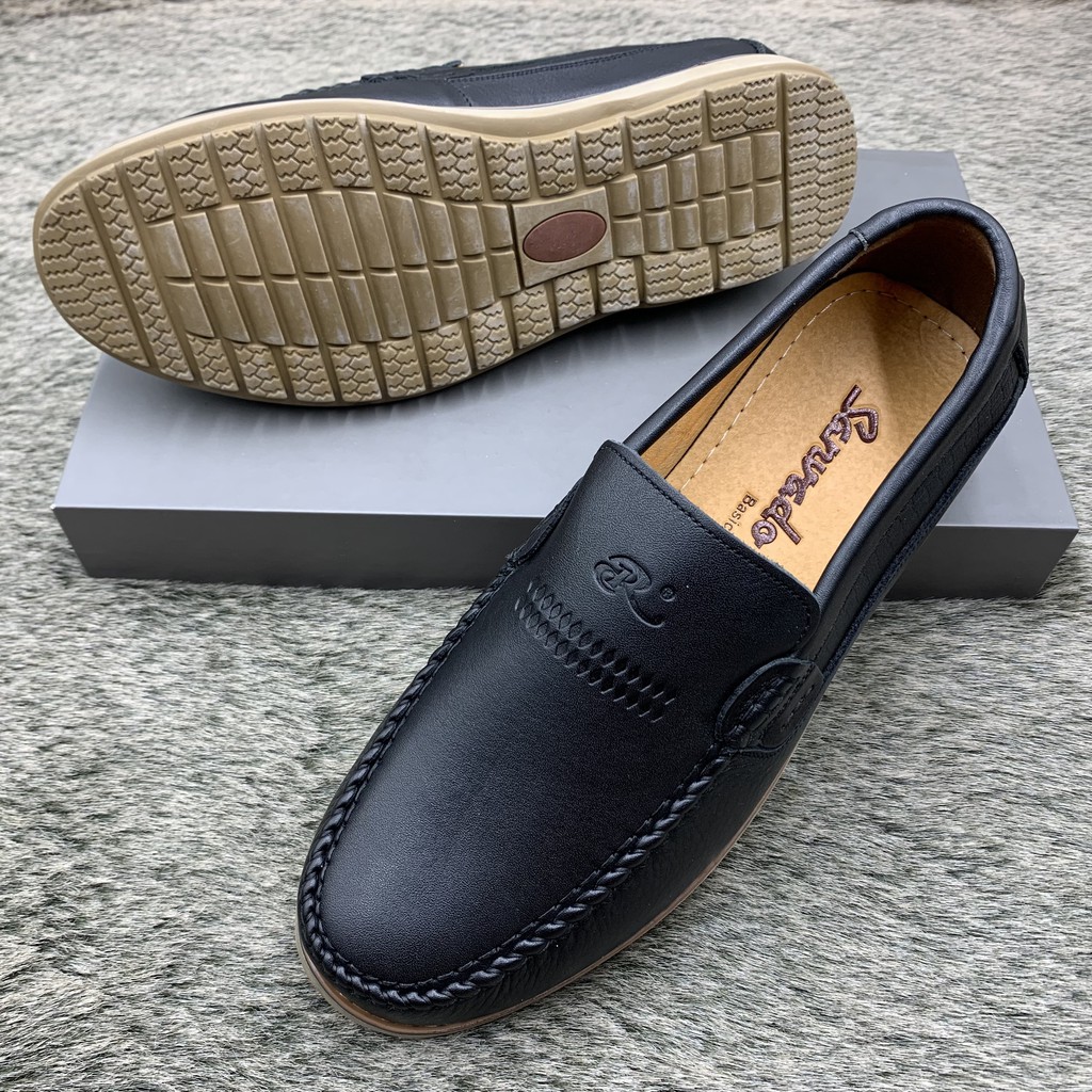 Giầy lười nam da bò mềm đế cao su siêu bền