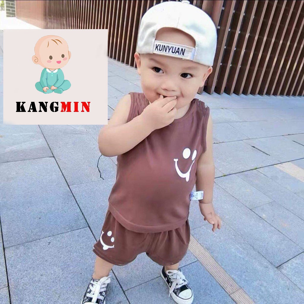 Bộ áo ba lỗ sát nách bé trai bé gái Hình Mặt Cười 100% Cotton. áo thun bé trai bé gái từ 6-18kg KANGMIN KIDS