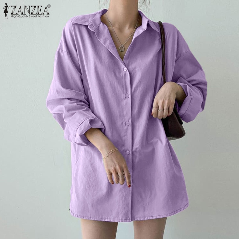 Áo sơ mi ZANZEA tay dài kiểu xẻ tà phong cách Hàn Quốc cho nữ