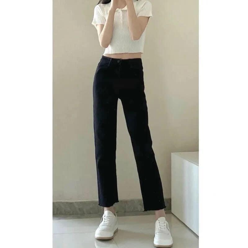Jean Bò Ống Đứng Cắt Gấu Chất Co Dãn 4 Chiều