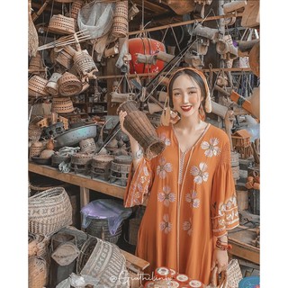 Váy cam boho thổ cẩm (có sẵn)