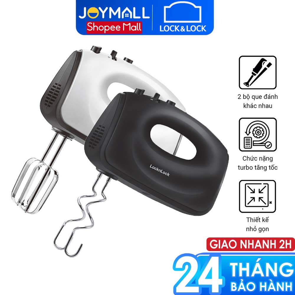 Máy đánh trứng Lock&Lock EJM501 300W - Hàng chính hãng, 5 tốc độ tùy chỉnh, 2 bộ que đánh linh hoạt - JoyMall