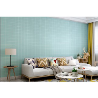 Cuộn 5M PVC giấy dán tường (có sẵn keo dán) – NỀN XANH  SỌC VUÔNG TRẮNG  YJ134