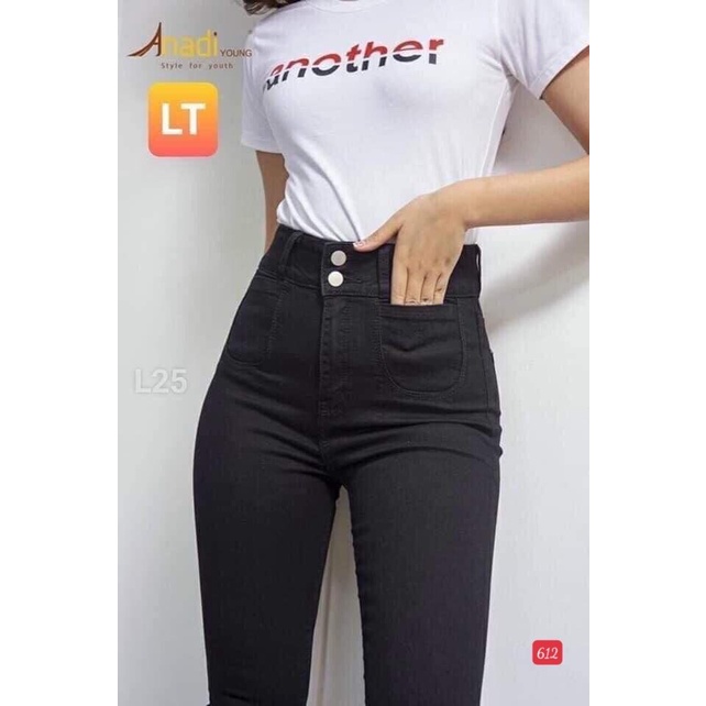 Quần jean nữ đen cao cấp - quần jean nữ 2 cúc lưng cao chất liệu denim co giãn (fom chuẩn shop) Lady-Hn Store88 Ms 612