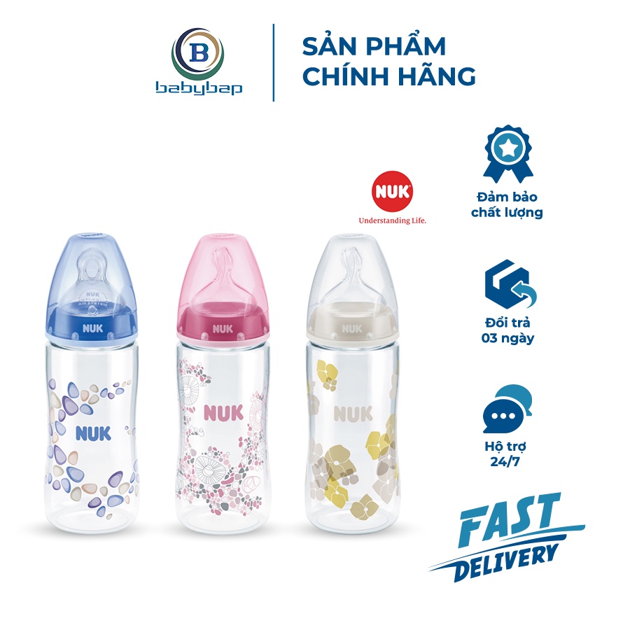 Bình Sữa NUK Premium Choice+ Nhựa PA 150ml/300ml Núm Ti Có 1 Lỗ Tiết Sữa