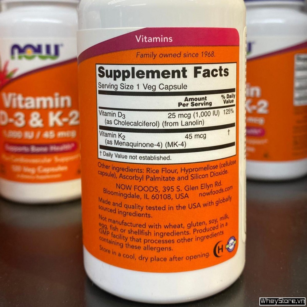 Hỗ Trợ Xương Khớp Now Vitamin D3 K2 1000IU Chính Hãng